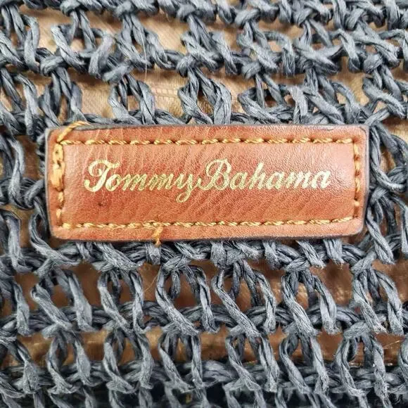 Tommy Bahama Women's Navy Blue Crochet Leather Braided Handle Shoulder Bag - Picture 8 of 9